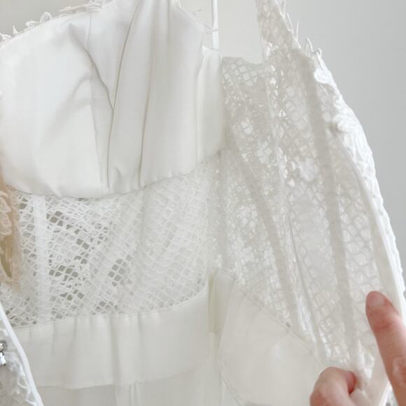 NWT Mac Duggal White Wedding Dress 14 Corset Plunge Trumpet Lace Gown - Picture 13 of 16